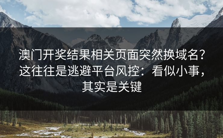 澳门开奖结果相关页面突然换域名？这往往是逃避平台风控：看似小事，其实是关键
